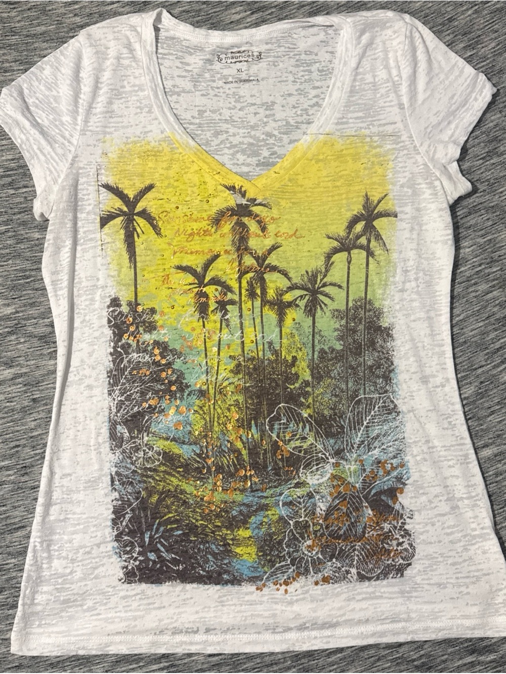 White Graphic V-Neck Tropical Palm Print Tee